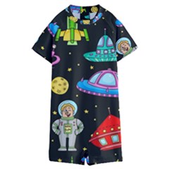 Seamless-pattern-with-space-objects-ufo-rockets-aliens-hand-drawn-elements-space Kids  Boyleg Half Suit Swimwear by Salman4z