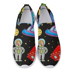 Seamless-pattern-with-space-objects-ufo-rockets-aliens-hand-drawn-elements-space Women s Slip On Sneakers by Salman4z