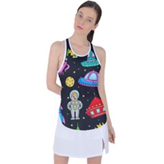 Seamless-pattern-with-space-objects-ufo-rockets-aliens-hand-drawn-elements-space Racer Back Mesh Tank Top by Salman4z