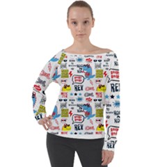 Monster-cool-seamless-pattern Off Shoulder Long Sleeve Velour Top by Salman4z