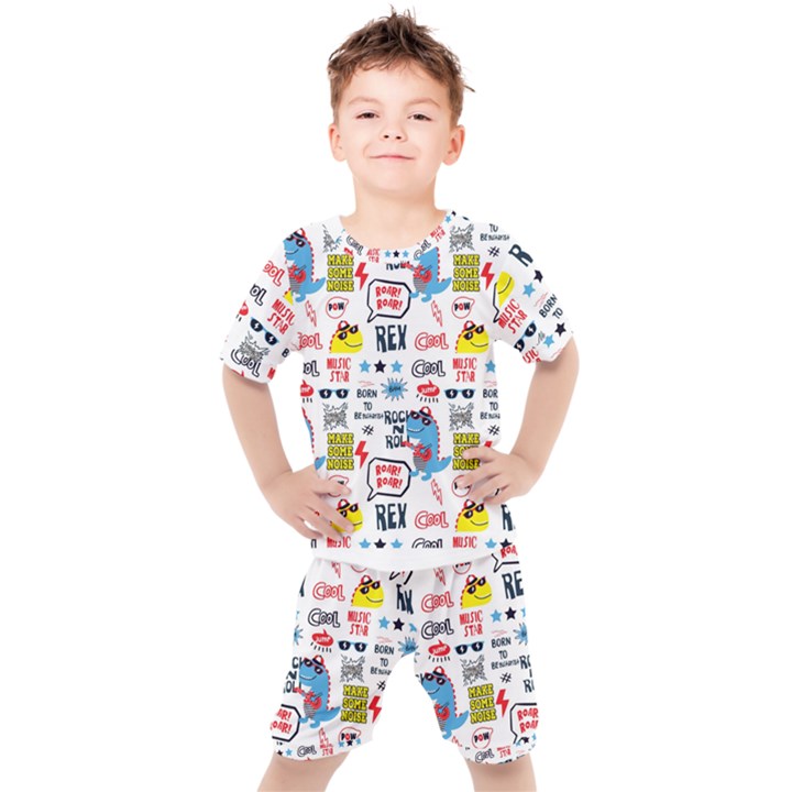 Monster-cool-seamless-pattern Kids  Tee and Shorts Set