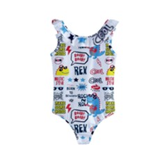 Monster-cool-seamless-pattern Kids  Frill Swimsuit