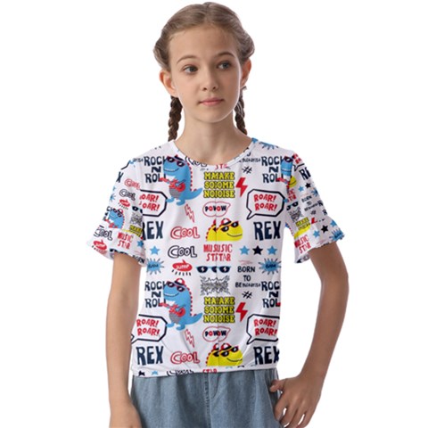 Monster-cool-seamless-pattern Kids  Cuff Sleeve Scrunch Bottom Tee by Salman4z