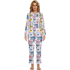 Monster-cool-seamless-pattern Womens  Long Sleeve Lightweight Pajamas Set