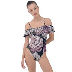 Elegant-seamless-pattern-blush-toned-rustic-flowers Frill Detail One Piece Swimsuit by Salman4z