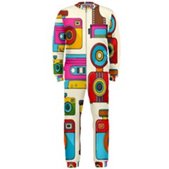 Retro-cameras-audio-cassettes-hand-drawn-pop-art-style-seamless-pattern Onepiece Jumpsuit (men) by Salman4z