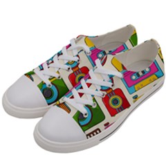 Retro-cameras-audio-cassettes-hand-drawn-pop-art-style-seamless-pattern Men s Low Top Canvas Sneakers by Salman4z