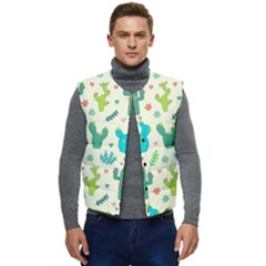 Cactus-succulents-floral-seamless-pattern Men s Short Button Up Puffer Vest	