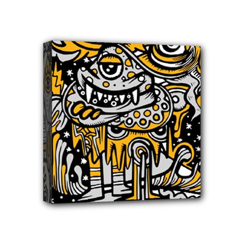 Crazy-abstract-doodle-social-doodle-drawing-style Mini Canvas 4  x 4  (Stretched)