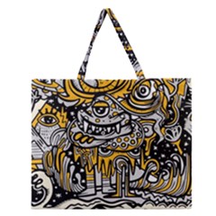 Crazy-abstract-doodle-social-doodle-drawing-style Zipper Large Tote Bag