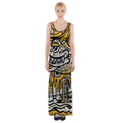 Crazy-abstract-doodle-social-doodle-drawing-style Thigh Split Maxi Dress by Salman4z