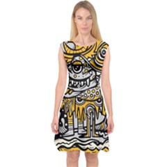 Crazy-abstract-doodle-social-doodle-drawing-style Capsleeve Midi Dress