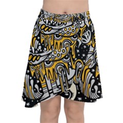 Crazy-abstract-doodle-social-doodle-drawing-style Chiffon Wrap Front Skirt by Salman4z