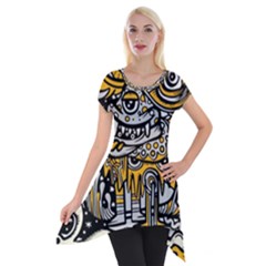 Crazy-abstract-doodle-social-doodle-drawing-style Short Sleeve Side Drop Tunic