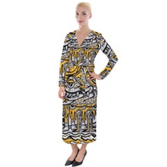 Crazy-abstract-doodle-social-doodle-drawing-style Velvet Maxi Wrap Dress