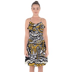 Crazy-abstract-doodle-social-doodle-drawing-style Ruffle Detail Chiffon Dress