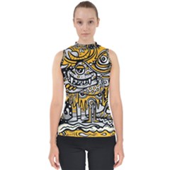 Crazy-abstract-doodle-social-doodle-drawing-style Mock Neck Shell Top