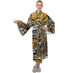 Crazy-abstract-doodle-social-doodle-drawing-style Maxi Velvet Kimono