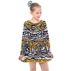 Crazy-abstract-doodle-social-doodle-drawing-style Kids  Long Sleeve Dress