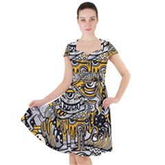 Crazy-abstract-doodle-social-doodle-drawing-style Cap Sleeve Midi Dress