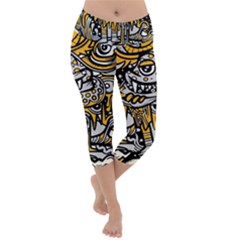 Crazy-abstract-doodle-social-doodle-drawing-style Lightweight Velour Capri Yoga Leggings