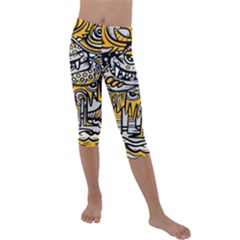 Crazy-abstract-doodle-social-doodle-drawing-style Kids  Lightweight Velour Capri Leggings 