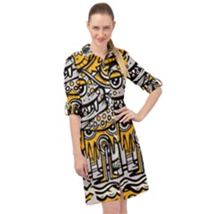 Crazy-abstract-doodle-social-doodle-drawing-style Long Sleeve Mini Shirt Dress
