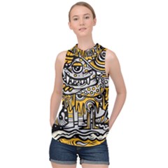 Crazy-abstract-doodle-social-doodle-drawing-style High Neck Satin Top