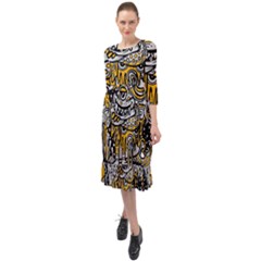 Crazy-abstract-doodle-social-doodle-drawing-style Ruffle End Midi Chiffon Dress