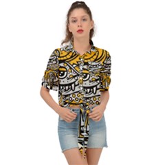 Crazy-abstract-doodle-social-doodle-drawing-style Tie Front Shirt 