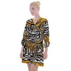 Crazy-abstract-doodle-social-doodle-drawing-style Open Neck Shift Dress