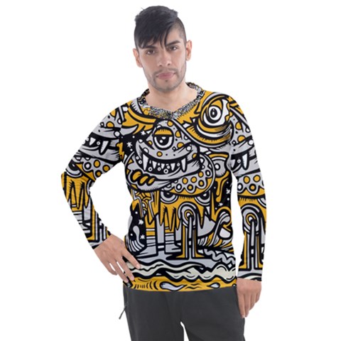 Crazy-abstract-doodle-social-doodle-drawing-style Men s Pique Long Sleeve Tee by Salman4z