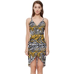 Crazy-abstract-doodle-social-doodle-drawing-style Wrap Frill Dress