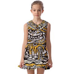 Crazy-abstract-doodle-social-doodle-drawing-style Kids  Pilgrim Collar Ruffle Hem Dress