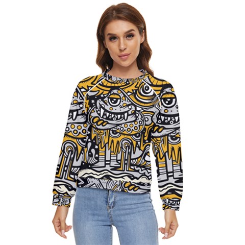 Crazy-abstract-doodle-social-doodle-drawing-style Women s Long Sleeve Raglan Tee by Salman4z
