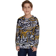 Crazy-abstract-doodle-social-doodle-drawing-style Kids  Long Sleeve Jersey