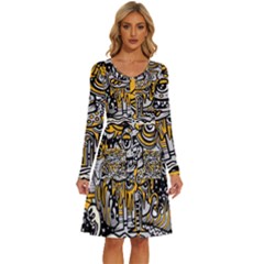 Crazy-abstract-doodle-social-doodle-drawing-style Long Sleeve Dress With Pocket