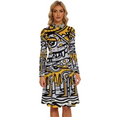 Crazy-abstract-doodle-social-doodle-drawing-style Long Sleeve Shirt Collar A-line Dress by Salman4z