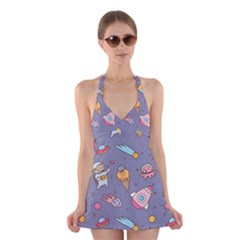 Outer-space-seamless-background Halter Dress Swimsuit  by Salman4z