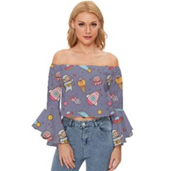 Outer-space-seamless-background Off Shoulder Flutter Bell Sleeve Top by Salman4z