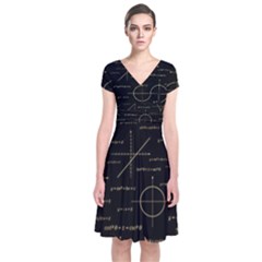Abstract-math Pattern Short Sleeve Front Wrap Dress