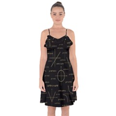 Abstract-math Pattern Ruffle Detail Chiffon Dress