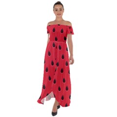 Seamless-watermelon-surface-texture Off Shoulder Open Front Chiffon Dress