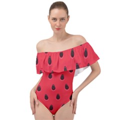 Seamless-watermelon-surface-texture Off Shoulder Velour Bodysuit  by Salman4z