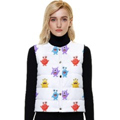 Seamless-pattern-cute-funny-monster-cartoon-isolated-white-background Women s Short Button Up Puffer Vest by Salman4z