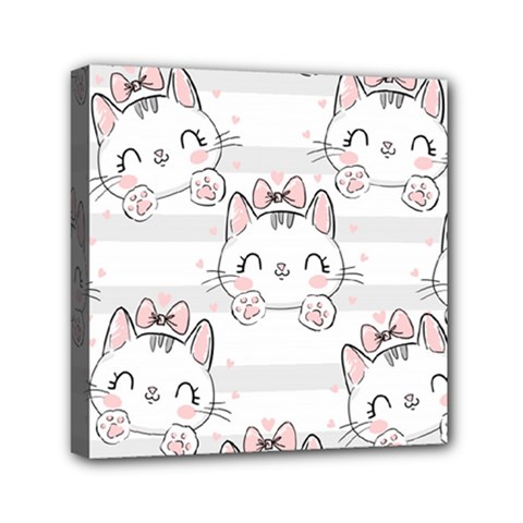 Cat-with-bow-pattern Mini Canvas 6  X 6  (stretched) by Salman4z