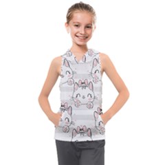 Cat-with-bow-pattern Kids  Sleeveless Hoodie by Salman4z