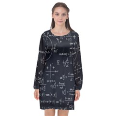 Mathematical-seamless-pattern-with-geometric-shapes-formulas Long Sleeve Chiffon Shift Dress  by Salman4z