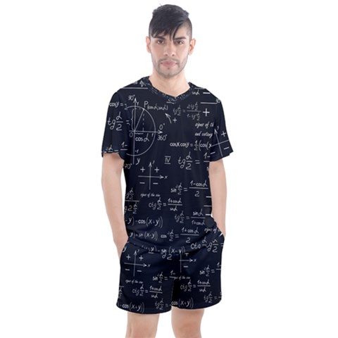 Mathematical-seamless-pattern-with-geometric-shapes-formulas Men s Mesh Tee And Shorts Set by Salman4z