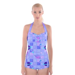 Seamless-pattern-pastel-galaxy-future Boyleg Halter Swimsuit  by Salman4z